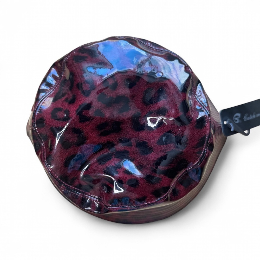 LEOPARD PRINT PATENT BUCKET HAT RED BLACK WOMAN - Picture 4 of 6